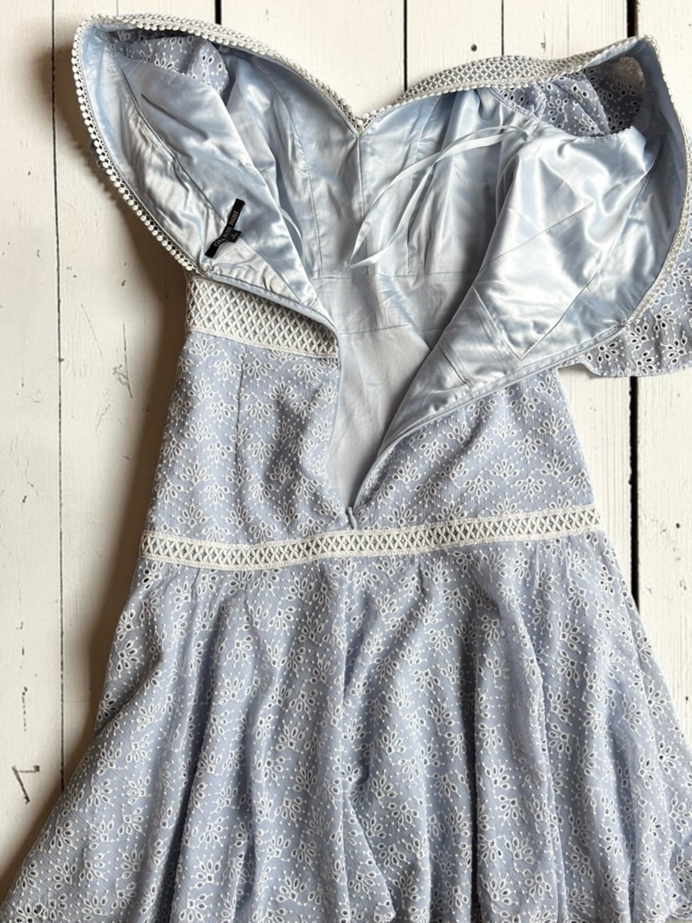Gianni Bini Alice Light Blue Embroidered Eyelet Lace Trim Sundress Size 0 - Picture 12 of 14